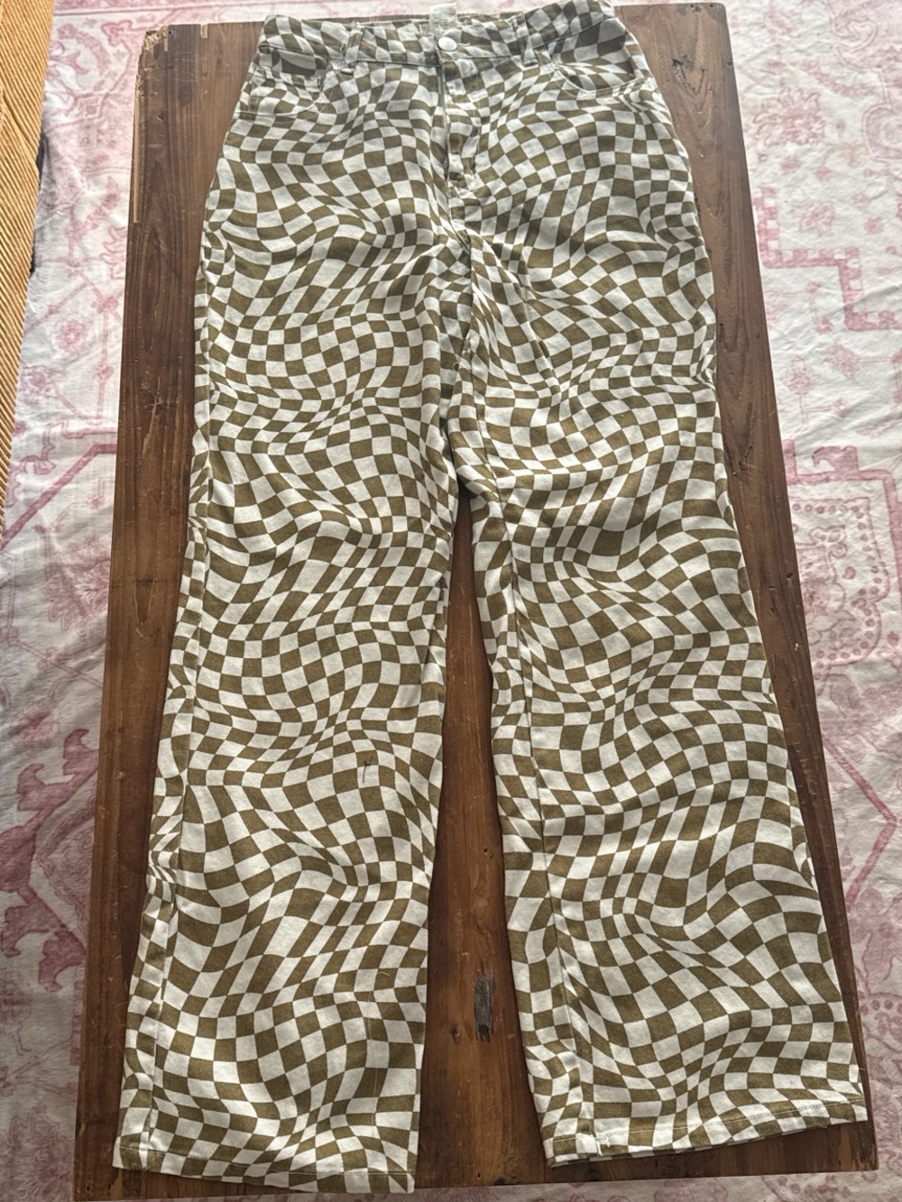 Altar'd State Olive Green and White Wide Leg Pants